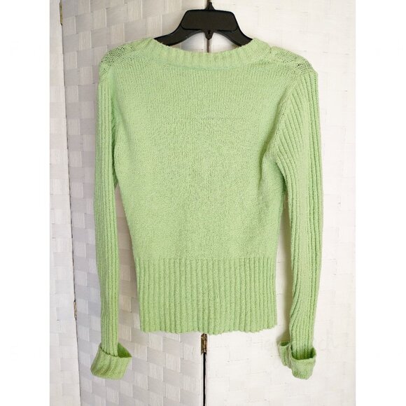 Relativity Sweater Small Vintage Lt Green V-Neck Ribbed Cuffed Lagenlook Preppy - Picture 11 of 12